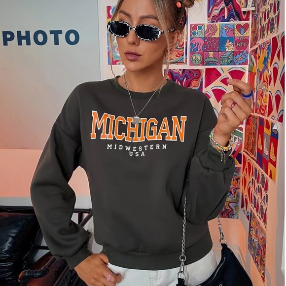 Michigan Letter Graphic Drop Shoulder Sweatshirt - Picture 3 of 3